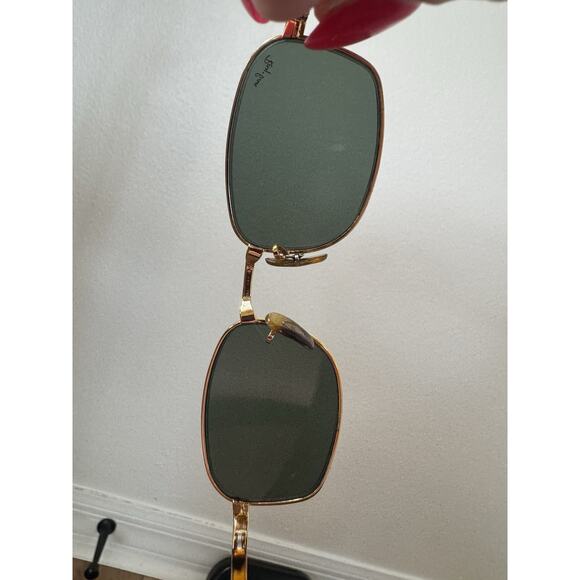 Vintage B&L Ray Ban Signet Rect. Sunglasses USA 80’s Gold Tortoise Green Glass - Picture 15 of 16